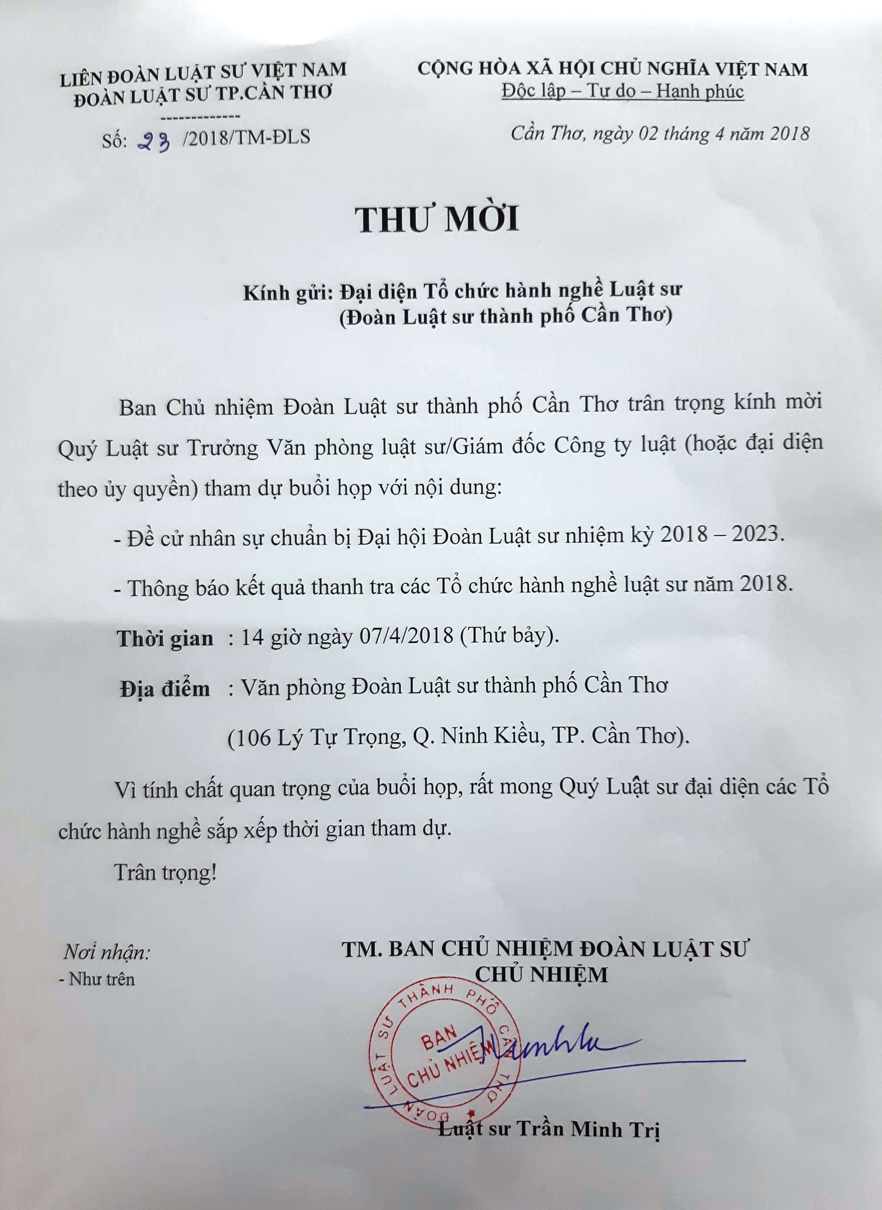 THƯ MỜI DỰ HỌP