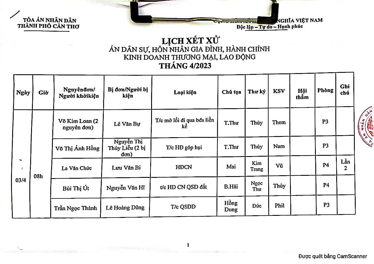 Lịch Xét Xử Án Dân Sự, Hôn Nhân Gia Đình, Hành Chính Kinh Doanh Thương Mại, Lao Động Tháng 04/2023